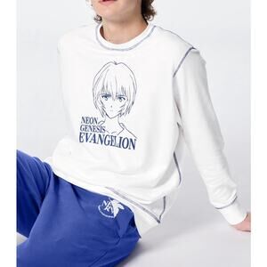Neon Genesis Evangelion x GU Stretch Soft Lounge Top/Pants Set in White/Blue